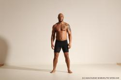 Underwear Man Black Muscular Bald Dancing Dynamic poses Academic